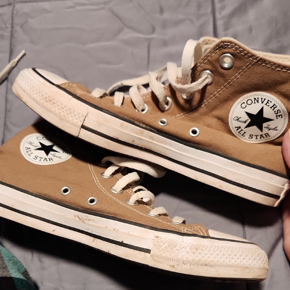 Converse High Top Sneakers - Tan with White Accents - Picture 6 of 6